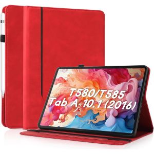 NAERYUT-Coque Pour Samsung Galaxy Tab A 10,1 Pouces 2016 (T580/T585,Pas Pour Le Modèle 2019)-Étui Housse De Protection Cuir Pu Avec Fonction Support/Portefeuille Coque Tablette (Rouge) - Neuf