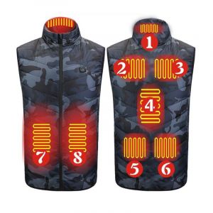 Gilet Chauffant Camouflage Huit Zones &Agrave; Contr&ocirc;le Unique - Alimentation Usb, 3 Niveaux De Temp&eacute;rature 3xl - Neuf