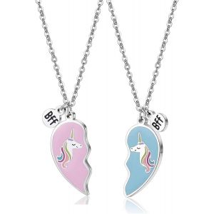 2 Pièces Collier D'amitié Licorne,Meilleur Ami Licorne Coeur Collier,Collier Amitié Fille,Collier Licorne Pendentif Coeur Licorne,Licorne Coeur Pendentif Collier,Colier D Amitier Pour 2 - Neuf