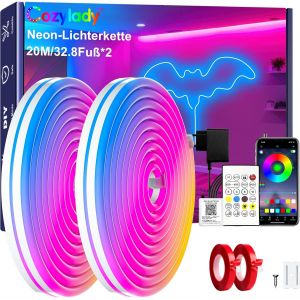 Bande Led N&eacute;on Rvb, Guirlande Lumineuse Led, Accessoire Chambre, Avec T&eacute;l&eacute;commande, Contr&ocirc;le Par Application, &Eacute;tanche, Flexible, Bande N&eacute;on Rgb, 24 V, D&eacute;coration D'int&eacute;rieur (20 M) - Neuf
