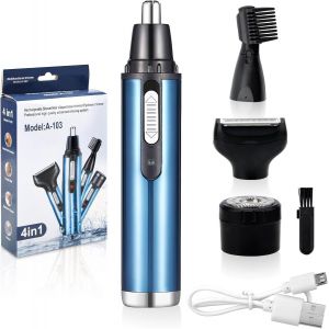 Tondeuse Nez Et Oreille 4 En 1 Usb Rechargeable Tondeuse &Eacute;lectrique Pour Le Nez Et Les Oreilles Tondeuse &Agrave; Sourcils Indoloreet Professionnelle Pour Les Hommes Et Les Femmes Tondeuse Nez, Bleu - Neuf