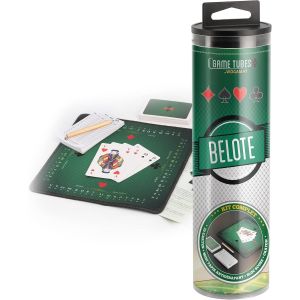 Eryi-- Game Tubes Belote - Kit Complet Pour Jeu De Belote Avec Tapis Antidérapant En Néoprène + Jeu 32 Cartes + Bloc De Feuilles De Score Et Crayon - Neuf