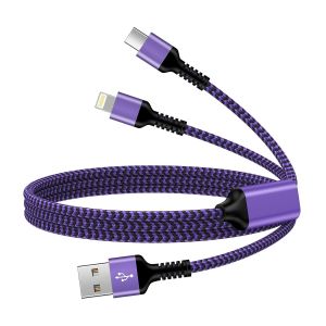 Lbgwp60-Câble De Charge Multiple 2 En 1, [1,2 M] Câble Usb De Charge Rapide Avec Connecteur Lightning Usb C, Câble De Charge Pour Iphone 14 13 12 11, Câble Usb C Pour Samsung Galaxy A14 A13 A12, Huaw - Neuf