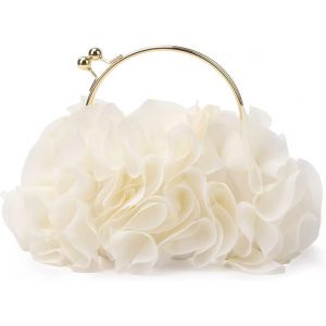 Pochettes &agrave; fleurs beiges pour femmes, sacs de soir&eacute;e en satin &agrave; fleurs, sacs &agrave; main de bal de fin d'ann&eacute;e - Neuf