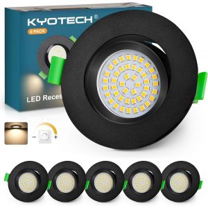 KYOTECH Spot LED Encastrable Dimmable 60-75mm 5W IP65 Spot LED Encastrable Extra Plat Blanc Chaud 2700K Spots de Plafond Spot Etanche Salle de Bain, Nickel Lot de 6 (Non Rotatif) - Neuf