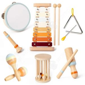 INN Jouet montessori 7 pi&egrave;ces ensemble d'instruments de musique en bois pour enfants jouets musique et reconnaissance des couleurs - Neuf