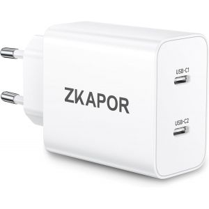 JGD-45W Chargeur USB C, Prise USB C Secteur Rapide 2 Port Adaptateur Type C Secteur pour Samsung Galaxy S25/S24/S23/S22/S21 Ultra/S20/S20+/Note 20/10/9/8/A73/A56/A55/A54/S10/S9, iPhone 16 Pro Max - Neuf