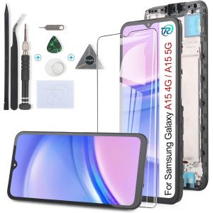 CAUC-&Eacute;cran Tactile LCD Compatible avec Samsung Galaxy A15 4G De Remplacement LCD Tactile Vitre pour Samsung Galaxy A15 5G avec Kit D'outils de R&eacute;paration(6.5"",Noir avec Cadre) - Neuf