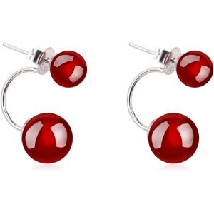 Kal-Boucles D'oreilles Argent Sterling 925 Pour Femme,Boucle D'oreilles Clou Boule Noir/Rouge Fille,Boucles D'oreilles Pendantes En Agates,Fantaisie Boucle D'oreilles En Pierres Naturelles - Neuf