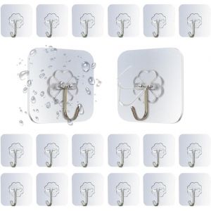 20 Pièces Crochet Adhesif Mural Plastique Transparent,Crochet Muraux Sans Percer,Crochet Autocollant Adhesif Salle de Bain,Adhesive Hooks,Crochet Collant Cuisine Waterproof pour Suspension - Neuf