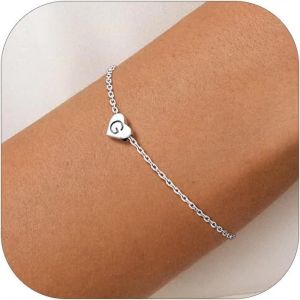 Eryi-Bracelet Lettre Initiale Argent Femme 925 Chaine Poignet Fille 16 Cm Pendentif Coeur Graver Réglable Gourmette Main Alphabet Enfant Jeune Cadeau Maman Soeur Copine Adolescente Anniversaire - Neuf