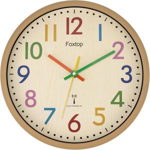 ERYI-Horloge Murale Radio-Pilotée Sans Bruit De Tic-Tac - Multicolore - Pour Chambre D'Enfant, Chambre À Coucher, Cuisine, Salon, École - 30 Cm - Neuf