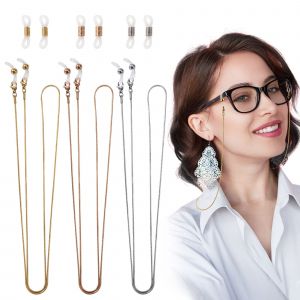 Brillenkette En Acier Inoxydable Avec 12 Attaches Anti-D&eacute;rapantes, 3 Pi&egrave;ces - Cha&icirc;ne De Lunettes Pour Femme Et Homme En Or Rose, Argent Et Or - Longueur 71 Cm - Neuf