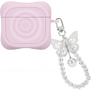 acdsgd-tui Compatible avec Airpods 4&egrave;me G&eacute;n 2024, Housse en Silicone Souple avec Porte-cl&eacute;s Perles Papillon pour Femmes, Coque de Protection Antichoc Antid&eacute;rapant Anti-Rayures Anti-poussi&egrave;re, Rose - Neuf