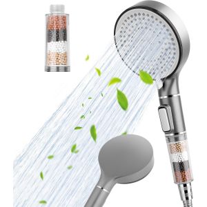 KAL-Pomme De Douche Haute Pression Avec Filtre À Eau Dure Et 5 Modes ¿ Pommeau De Douche Universel Puissant Filtre À Perles Pour Eau Dure Basse Pression - Neuf