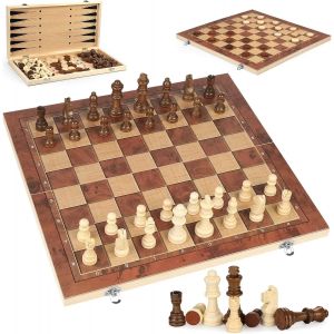MDY-Jeu d'échecs en Bois,3en1 Jeu d'échecs et Dames,International Chess,Portable Chess,Échiquier Bois Jeu,Jeu d'échecs Pliable,Jeu Echec Bois Jouet en Bois,Loisir Creatif Game pour Voyage Enfants Adu - Neuf