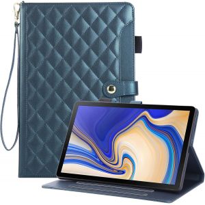 Kal-Coque &Eacute;tui Pour Samsung Galaxy Tab S4 10.5 Pouces 2018 Sm-T830/T835, &Eacute;tui En Cuir Pu Brod&eacute; &Agrave; Carreaux Avec Dragonne, Support Et Bouton Magn&eacute;tique Pour Galaxy Tab S4 10.5, Vert - Neuf