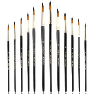 Chenquansarl-Lot De 12 Pinceaux Ronds Pour Aquarelle, Aquarelle, Peinture Acrylique, Gouache, Encre, Tempera - Neuf