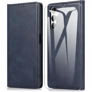 KAL-Coque Pour Samsung Galaxy A05S 4G (6.7"") Avec 1 Verre Tremp&eacute;,Etui Premium Housse En Cuir Pochette Protection Portefeuille Case Magn&eacute;tique &Eacute;tui Pour Samsung Galaxy A05S 4G - Bleu - Neuf