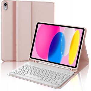 Clavier iPad (A16) 11ème Génération 11 Pouces 2025/iPad 10ème Génération 2022 10.9 Pouces, Coque Clavier AZERTY sans Fil Bluetooth pour iPad 10eme/11eme avec Porte Crayon, Rose - Neuf