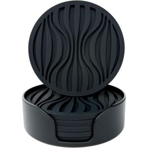 Tianyi-Sous Verres En Silicone Set De 6, Design Épais (0,5cm) Dessous Verre Ronds, Sous Verres À Boissons, Sous Verres À Café, Dessous Verre À Bière Avec Motif Antidérapant (Noir) - Neuf