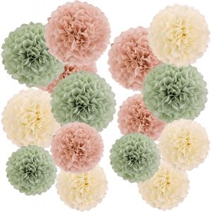 Tianyi-Lot De 15 Pompons De Fleurs En Papier - Rose Pastel - Décoration De Fête - Neuf