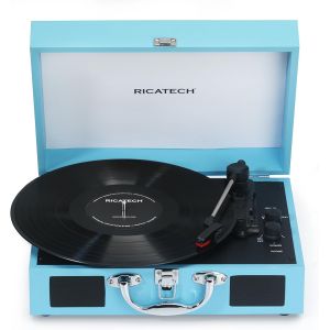 VornixorSarlshop-RTT21 Tourne-disque, Tourne-disque Portatif L&eacute;ger Avec des Haut-Parleurs, Trois Vitesses, Bluetooth, Prise Casque, Lecture MP3. Magnifique Valise de Lecteur de Style de Vinyle (Bleu) - Neuf
