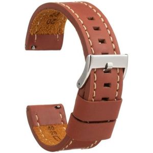 Kal-Bracelet Cuir Veau Ciré Style Vintage Couture Blanche U2013 Pour Montre Sportive Ou Classique U2013 Tailles 18mm 20mm 22mm 24mm 26mm U2013 Fait Main U2013 Noir Ou Marron 384 - Neuf