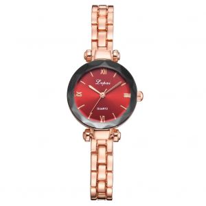 Montre A Quartz Lvpai Pour Femme, Style Retro, Cadran A Chiffres Romains, Bracelet En Alliage (Or Rose + Rouge) - Neuf