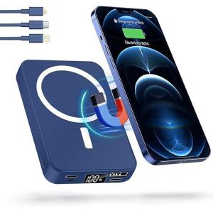Power Bank 10000Mah, 20W Pd3.0 Batterie Externe, Batterie Portable Avec Lcd L'Affichage, Batterie Externe Sans Fil, Câble Intégré, Pour Smartphone, Tablets, Casque Bluetooth Blue - Neuf