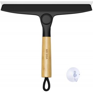Raclette Silicone Pivotante avec Poignée en Bambou,Raclette Douche Salle de Bain Fenêtre,Raclette Vitre Professionnel avec Support Ventouse,Noir - Neuf