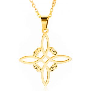Kal-Temaer Collier Noeud Celtique En Acier Inoxydable - Pendentif Lune Triquetra Pentagramme Irlandais Gothique Wicca - Amulette Bijoux Pour Femmes - Neuf