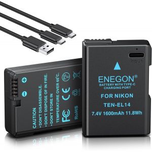 EN-EL14/EN-EL14a Lot de 2 Batteries de Rechange USB-C à Charge directe 1600 mAh Compatible avec Nikon DSLR D3100, D3200, D3300, D3400, D3500, D5100, D5200, D5300, D5500, D5600, DF - Neuf