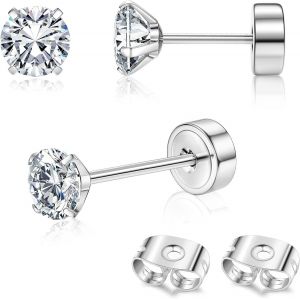 Kal-Pcs Boucles D'oreilles Titanium Boucle D'oreille Femme Or 14 Carats Boucles D'oreilles Flat Dot, Petite Boule Cz Flat Piercing Titane Oreille Cartilage Helix Piercing Oreille Homme, 2/3/4mm - Neuf