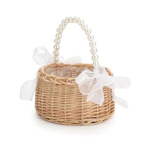 Panier De Demoiselle D'honneur En Osier Pour Les Mariages,Panier De Fleurs En Rotin,Panier De Demoiselle D'honneur Fait &Agrave; La Main Avec Poign&eacute;e - Neuf