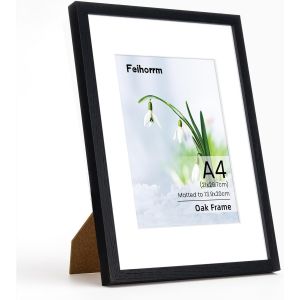 CMWX-Cadre photo A4 en bois de chêne massif noir A4 (21 x 30 cm) pour certificats, documents, cadres photo A4 avec passe-partout pour impressions A5, cadres pour affiches A4 avec verre trempé pour - Neuf