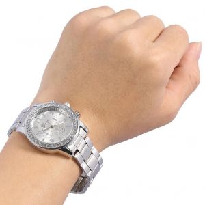 Femmes Robe Quartz Alliage Cristal Poignet Strass Analogique Rond Alliage Classique Montre Argent - Neuf