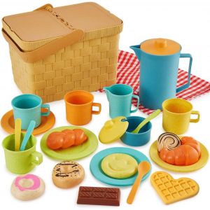 Jouet Pique Nique Enfant Service à Thé, Dinette Cuisine Bebe avec Dessert Couverts et Couverture Pique-Nique, Jeux de Rôle pour Fille 3 4 5 Ans.[G1156] - Neuf