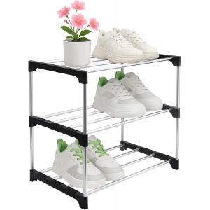 Kgabery-42x34x25 Cm Étagère Chaussures,3 Niveaux Porte Chaussures,Range Chaussures,Range-Chaussures,Meuble A Chaussures Exterieur Imperméable Range Chaussure En Métal Noir-Pour Couloir,Salon - Neuf