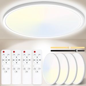 KAL-Plafonnier Led Dimmable, 24W 3000K-6500K 3200Lm Plafonnier Télécommande, Ip54 Luminaire Plafonnier Lampe Plafond Moderne Rond Pour Salle De Bain, Chambre, Cuisine, Salon, Balcon 29.5Cm - Neuf