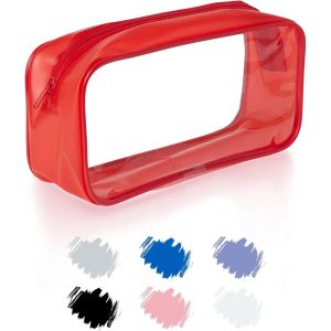Grande Trousse Scolaire, Trousse Transparente Scolaire Garcon et Fille, Trousse Toilette Transparente Hommes, Femmes, Pochette Maquillage de Voyage, Trousse Ecole, Pencil Case Rouge x 1 - Neuf