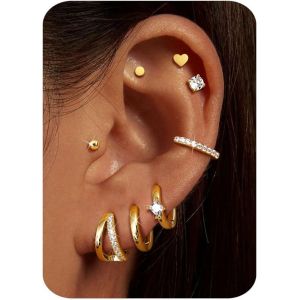 Kal-8 Pairs Boucles D'oreilles Femme Piercing Oreille Acier Inoxydable Boucle D'oreille Femme Plaqué Or 14k Creoles Argent Femme Piercing Helix Piercing Tragus Hypoallergénique Bijoux Femme - Neuf