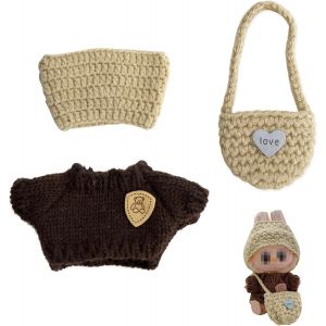 Vêtements de Poupée pour Labubu17 cm Tenues pour Poupées en PelucheChapeaux Pulls Sacs à Dos pour LabubuCadeau pour Garçons et Fillessans PoupéeMarron - Neuf