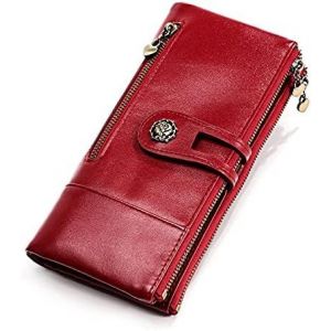 Rfid Blocage V&eacute;ritable Portefeuille En Cuir,Multi-Fonction Mince Pliante Zipper Bourse D'Embrayage,Grande Capacit&eacute; Titulaire De La Carte Avec Rose D&eacute;cor - Neuf