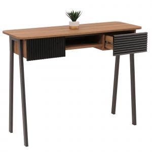 Console HWC-O40, table de t&eacute;l&eacute;phone, table d'entr&eacute;e/d'appoint, tiroir de rangement MDF m&eacute;lamin&eacute; m&eacute;tal 88x110x40cmnaturel - Neuf