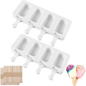 Eryi-Moule À Glace En Silicone, 2pcs Ice Cream Moules Avec 100 Bâtonnets En Bois, Glace Maison Popsicle, Moule À Popsicle Pour Maison Dessert, Jus De Fruits, Yoghurt, Crème Glacée - Neuf