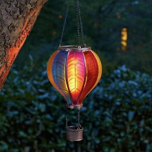 Lampe Solaire D'été De Jardin Montgolfière De 45 Cm - Lanterne Suspendue Avec Effet Flamme Vacillante - Décoration Extérieure Étanche Pour Arbre, Balcon, Terrasse - Neuf