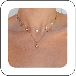 Collier Ras Du Cou Boho En Couches Collier &Eacute;toile Dor&eacute;e Cha&icirc;ne Cha&icirc;ne Pendentif &Eacute;toile Strass Collier Cristal Cha&icirc;ne Collier &Eacute;toile Du Nord Bijoux Pour Femmes Et Filles - Neuf