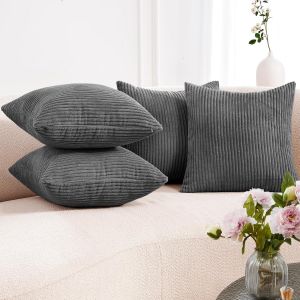 CAUC-Lot de 4 housses de coussin en velours c&ocirc;tel&eacute; 40 x 40 cm pour canap&eacute;, chambre &agrave; coucher, salon, balcon, cendre, 40 x 40 cm - Neuf