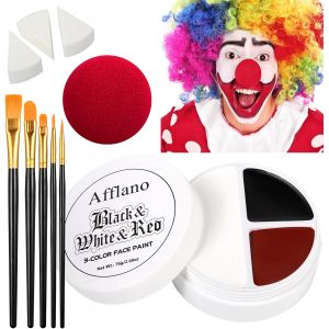 Kalanka-Peinture Corporelle Noir Blanc Rouge, White Face Body Paint Maquillage Deguisement Blanc Visage, Corporelle Pour Halloween Carnaval Clown Cosplay Zombie Vampire,Pinceaux &Egrave;ponges Red Nez 10 Ki - Neuf